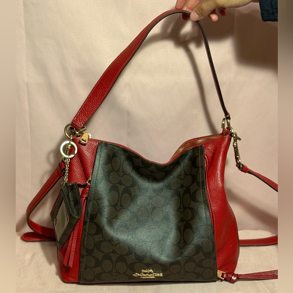 COACH signature large saffiano Hobo in black and red